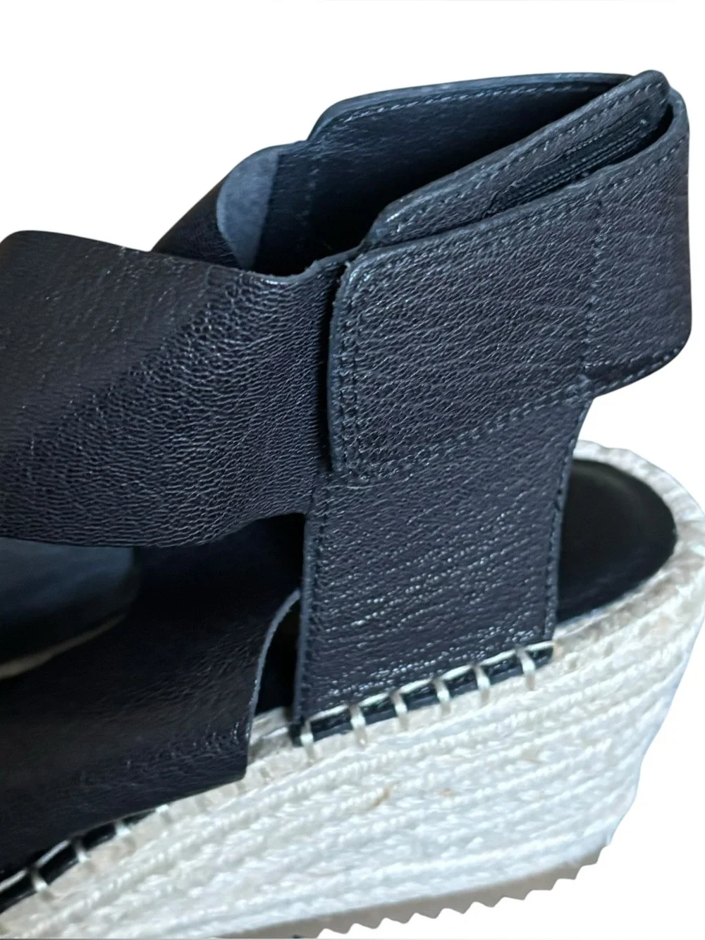 Eileen Fisher Willow Black Tumbled Leather Wedge Espadrille Sandals  Crisscross